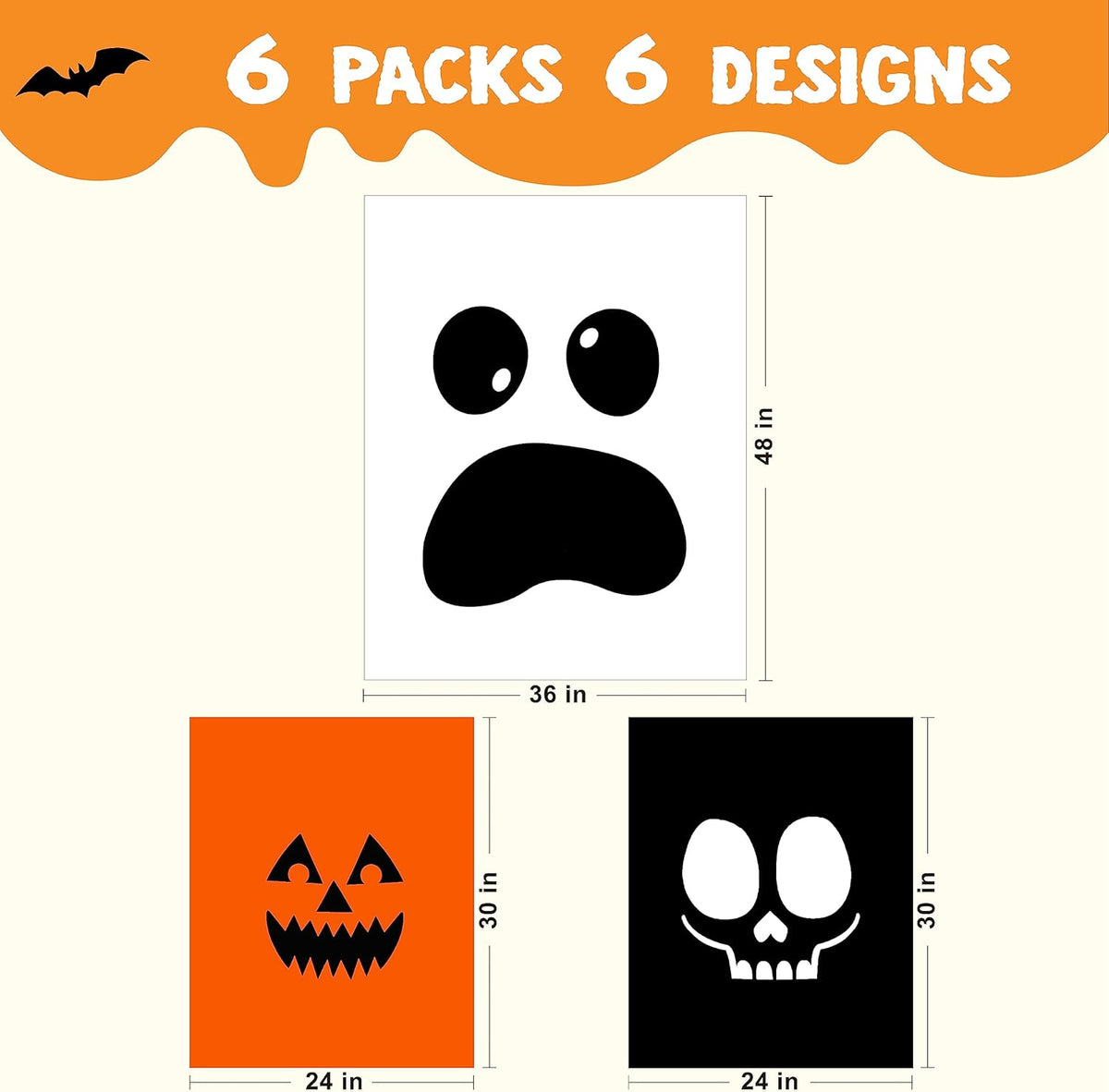 JOYIN 6 Pcs Halloween Leaf Bags, Pumpkin Leaf Lawn Bags for Yard Fall Outdoor Decorations, Plastic