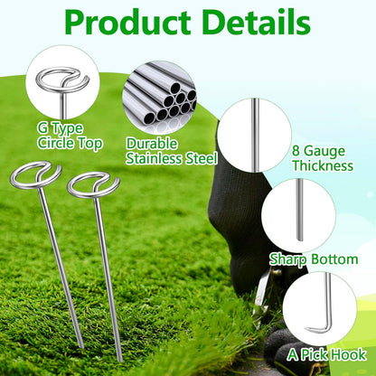 120 Pcs Landscape Staples, Thickened 8 Gauge Circle Top Landscape Fabric Pins, 6 Inch Galvanized
