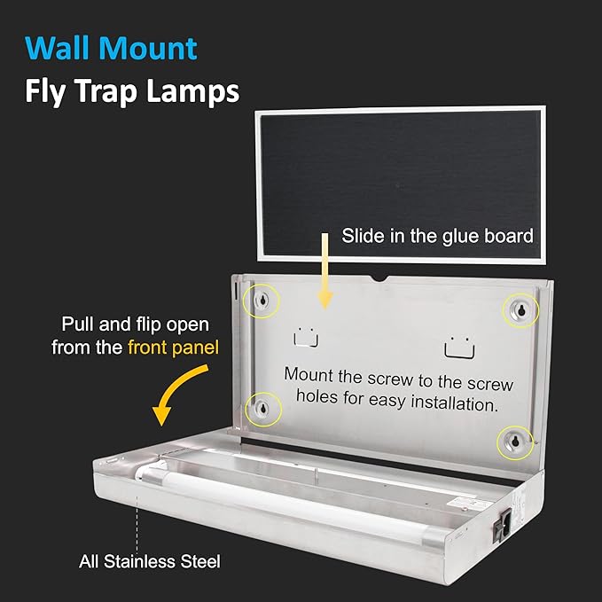 Awoco 12W LED Stainless Steel 100V-240V Wall Mount Sticky Fly Trap Lamp for Capturing Flies