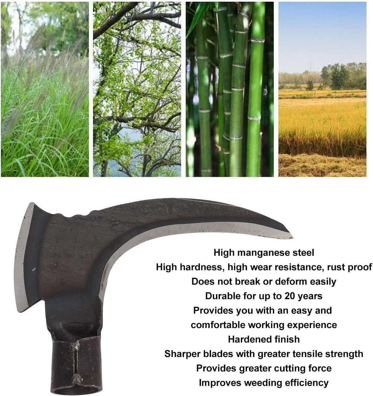 Luqeeg Weeding Sickle, High Manganese Steel Double Sickle Gardening Multipurpose Manual