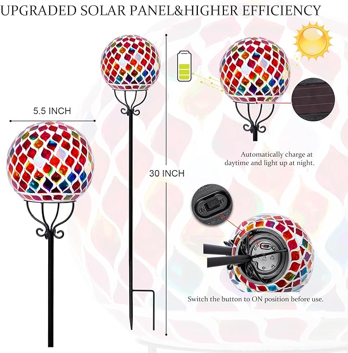 VCUTEKA Solar Outdoor Lights Garden Decor Mosaic Solar Garden Lights Waterproof Glass Ball LED