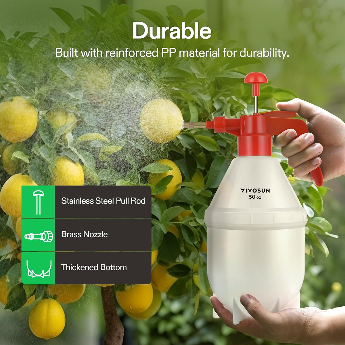VIVOSUN 50oz Pump Sprayer, Handheld Garden Water Sprayer Bottle with Adjustable Brass Nozzle, for