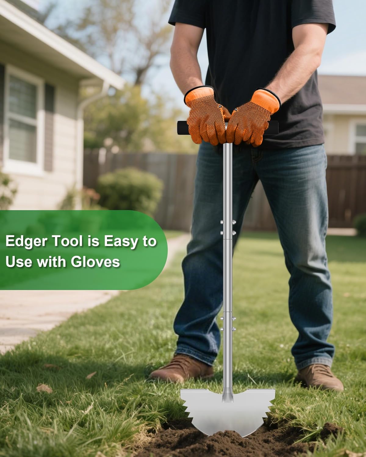 Serrated Edger Lawn Tool - Half Moon Shovel with Softer T-Handle, Lawn Edger for Yard, Garden