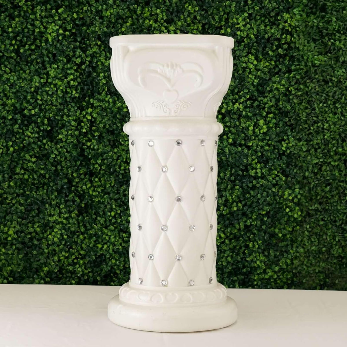 Efavormart 2 Pack 25" Tall White PVC 10mm Crystal Beaded Studded French Inspired Pedestal Column
