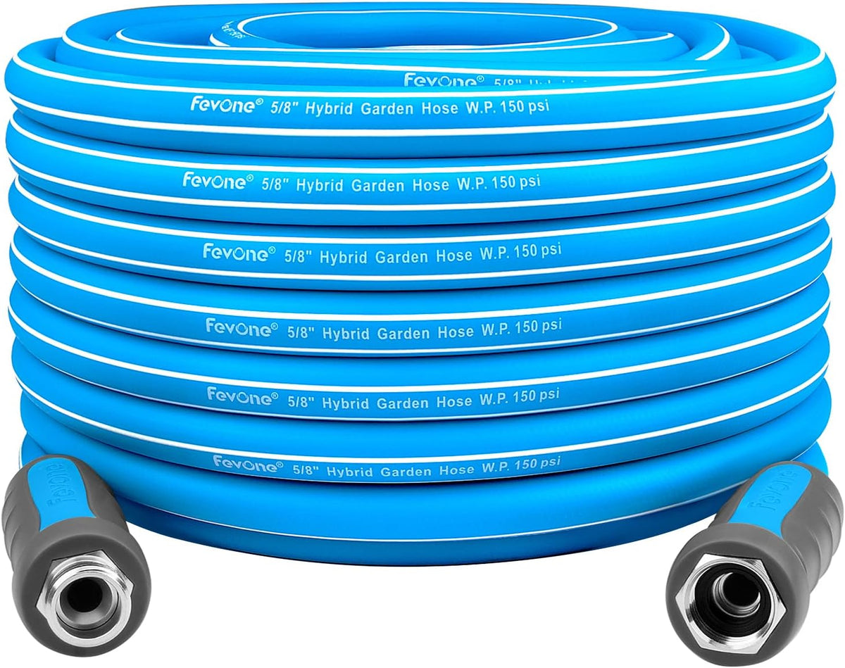 Fevone 105 ft x 5/8" Heavy Duty Garden Hose, Drinking Water Safe, Flexible & Kink-Free Hybrid