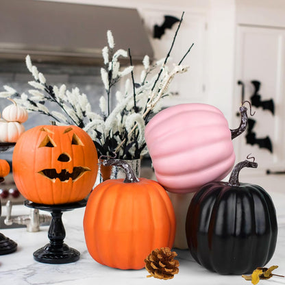 Artmag 6 Inch Large Artificial Pumpkins, 4PCS Big Colorful Pumpkins Faux Foam Harvest Pumpkins for