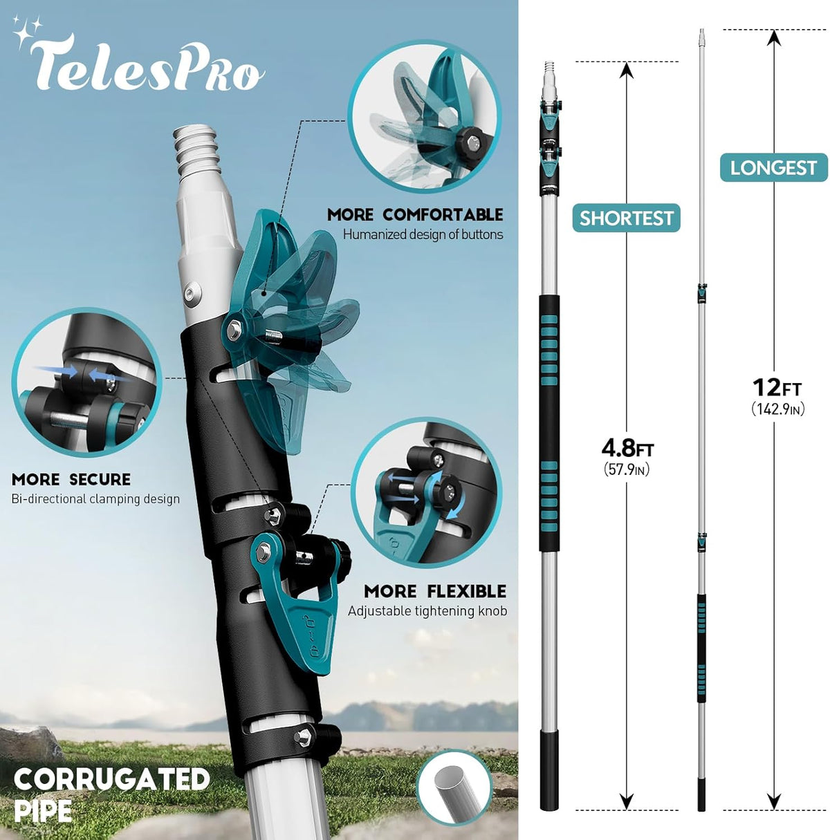 Extendable Tree Trimmer: Manual Pole Saw | 5-12ft Telescoping Pruning Pole for Tree Trimming | Saw