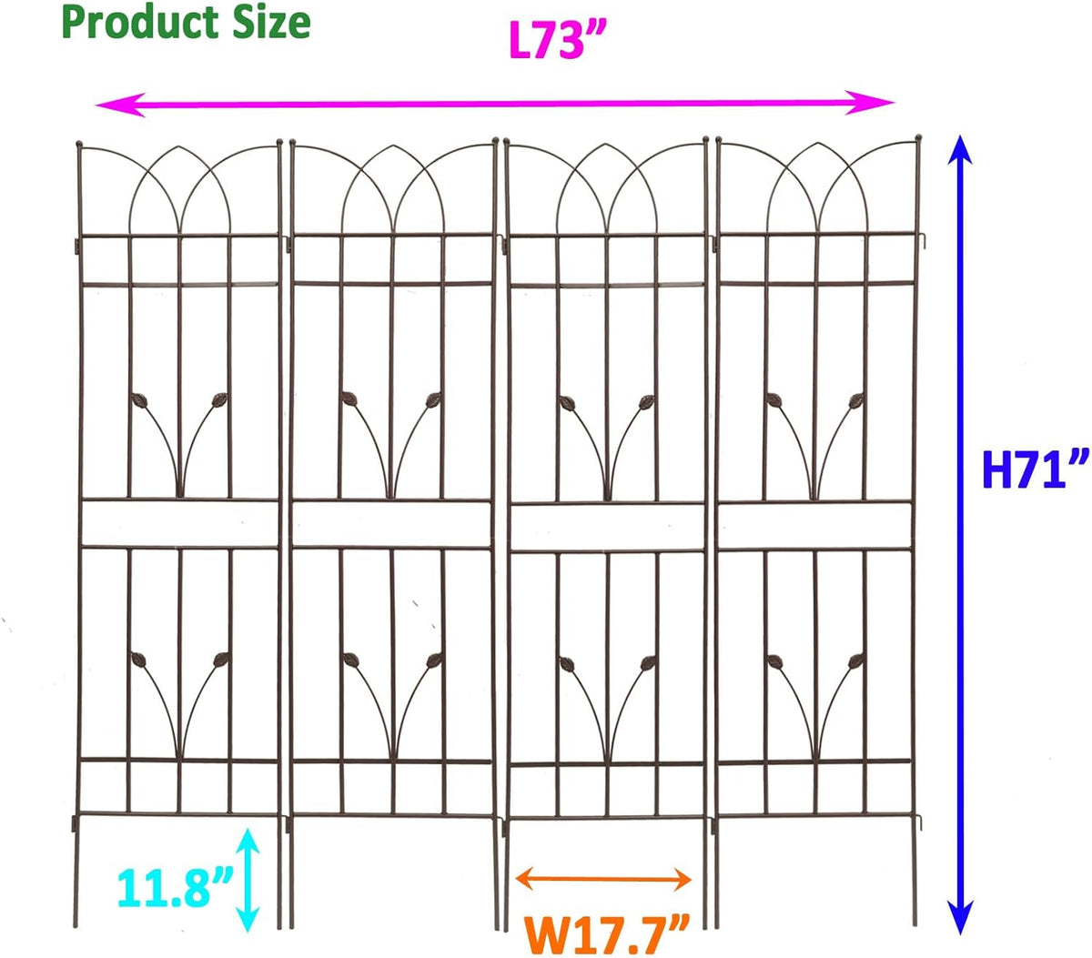 4 Pack Metal Garden Trellis 71" Black Fence Rustproof Garden Trellis for Climbing Plants Support