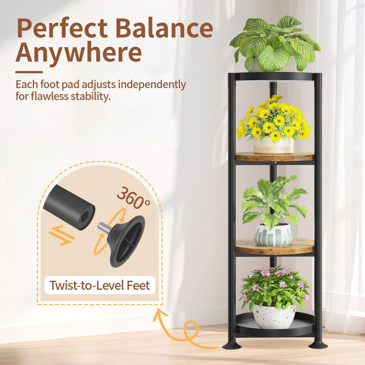 LASZOLA 4 Tier Black Plant Stand Indoor for Large Tall Heavy Duty Flower Planter, Metal Vertical