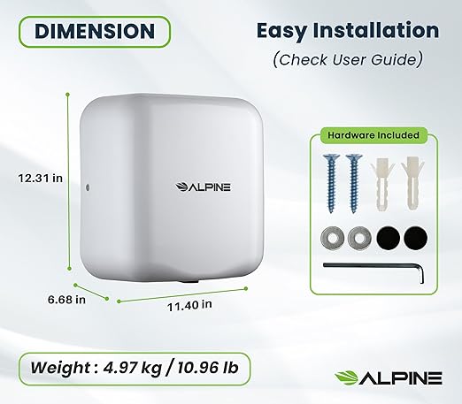 Alpine Automatic Hand Dryers for Bathrooms Commercial High Speed 110-120V Stainless Steel Electric