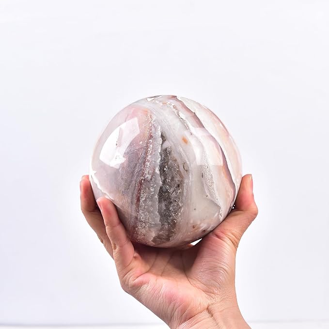 JIC Gem Extra Large Pink Agate Crystal Sphere,Decorative Crystal Ball Pink Gemstone Sphere for