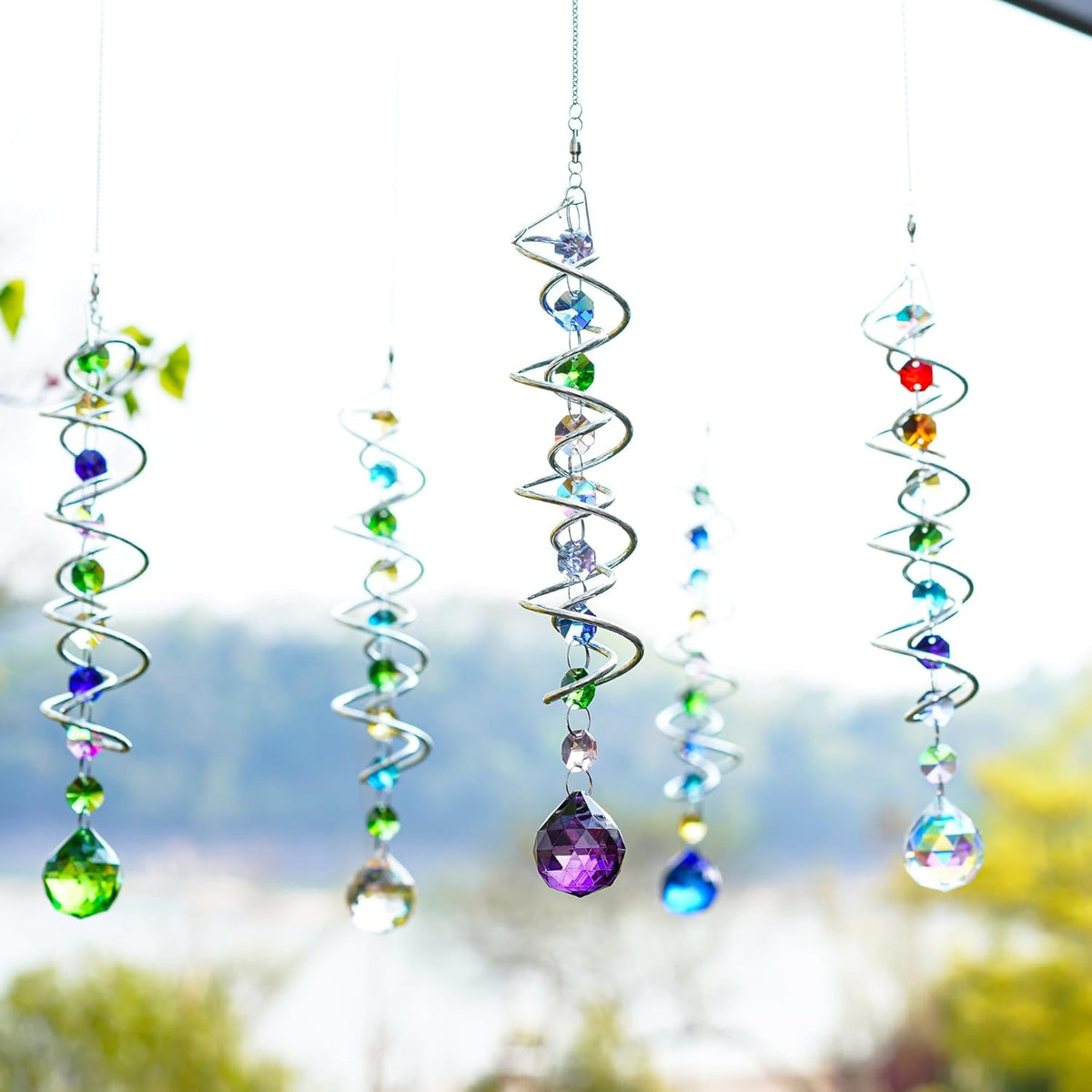H&D HYALINE & DORA 5 Pack Sun Catchers Crystal Suncatchers for Windows Hanging Gazing Ball Spiral