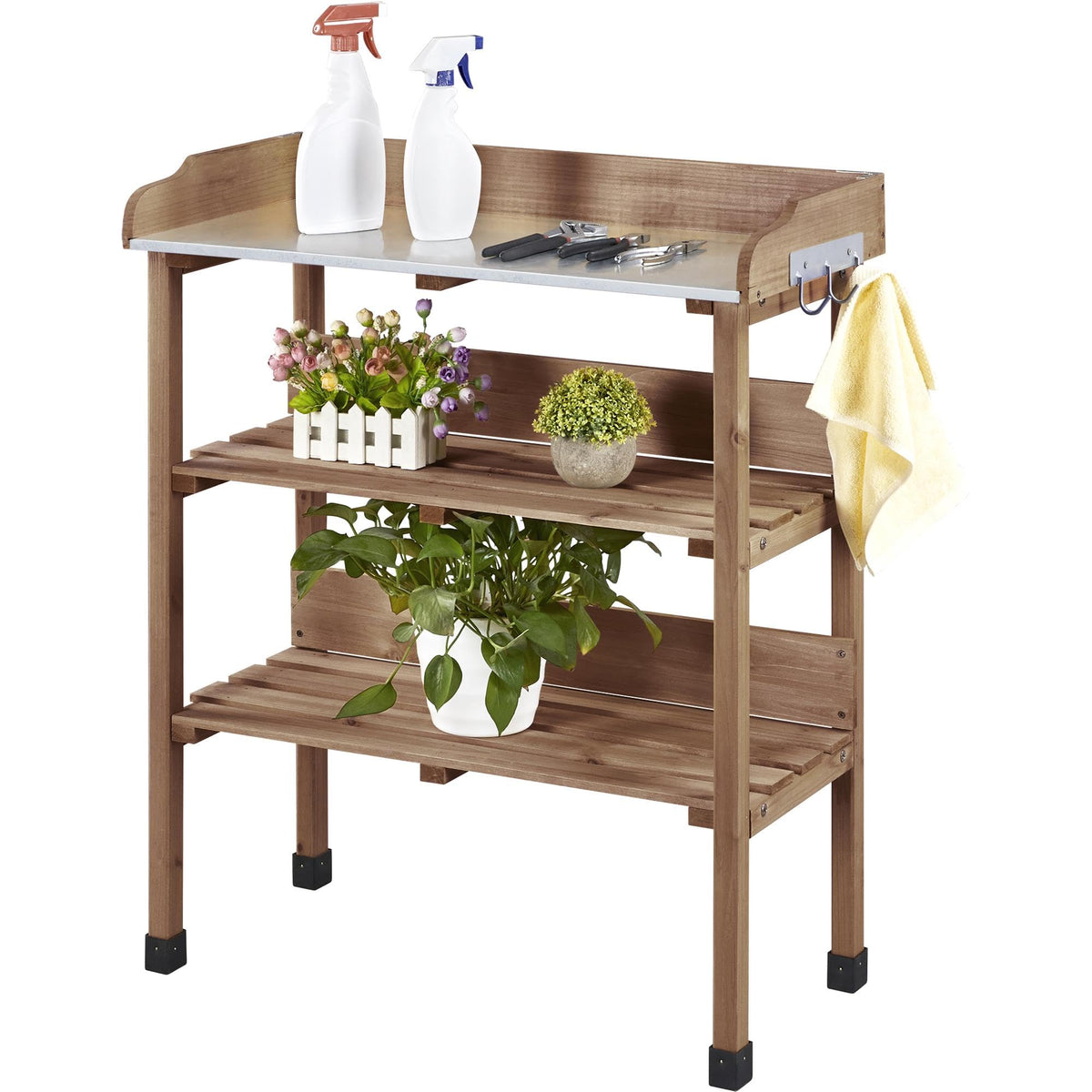 Yaheetech Potting Bench Outdoor Console Table w/3-Tier Storage,Brown