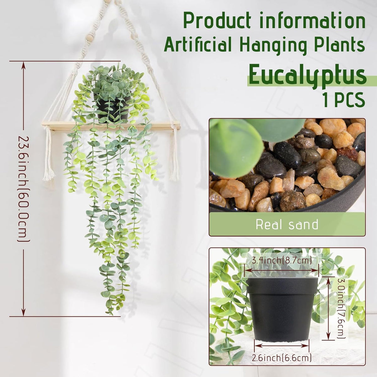 Fake Hanging Eucalyptus Plants Artificial Faux Plants Indoor Small Hanging Greenery Decor for Shelf