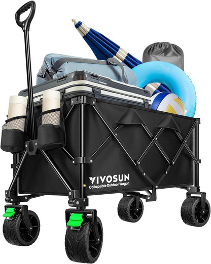 VIVOSUN Collapsible Folding Wagon, Outdoor Utility with Silent All-Terrain Wide Wheels, Adjustable