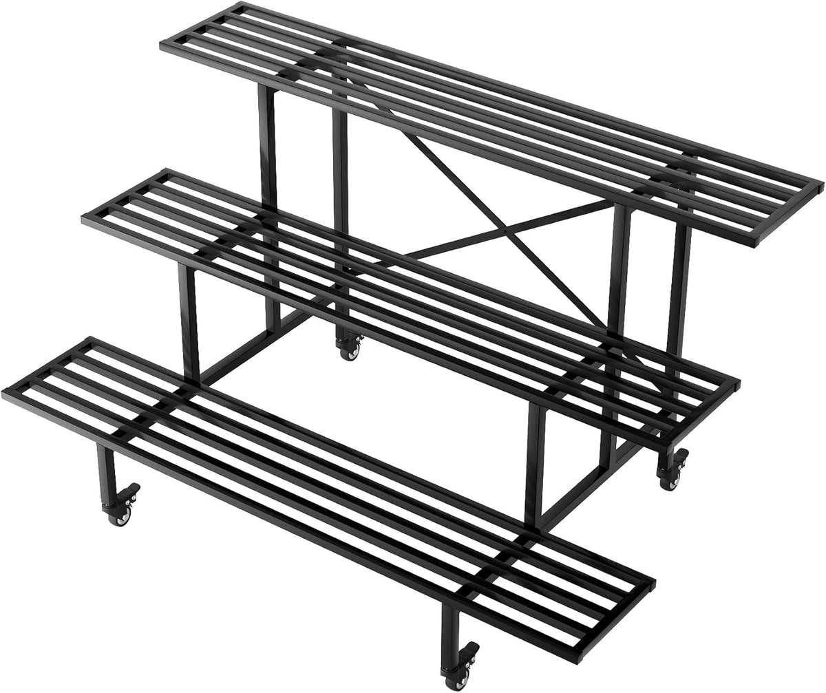 Zhongma 3 Tier Sturdy Metal Plant Stand with Wheels, L45.67 x W26 x H26 inch, Heavy Duty Plant