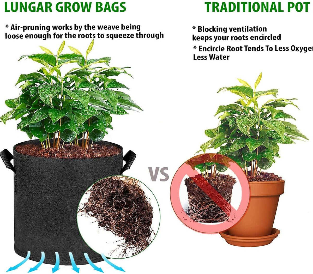 Plant Grow Bags 10 Gallon 5 Packs Planter Pot, Thickest Aeration 300G Non-Woven Fabric, Reinforced