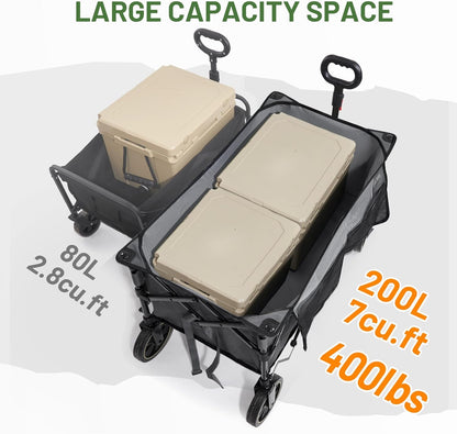 TIMBER RIDGE Collapsible Wagon Cart with Brakes, 400lbs Heavy Duty Large Capacity Compact Portable