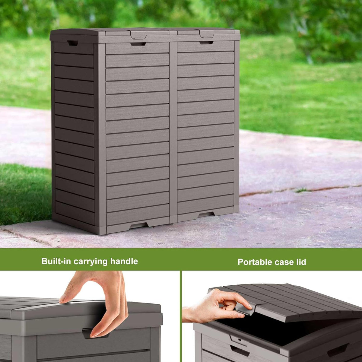 62 Gallon Outdoor Trash Can with Tiered Lid and Drip Tray,Waterproof Resin Waste Bin
