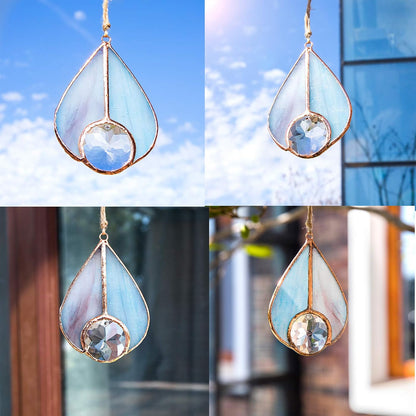 H&D HYALINE & DORA Art Stained Glass Suncatcher Teardrop Ornament, Suncatchers Hang for Window