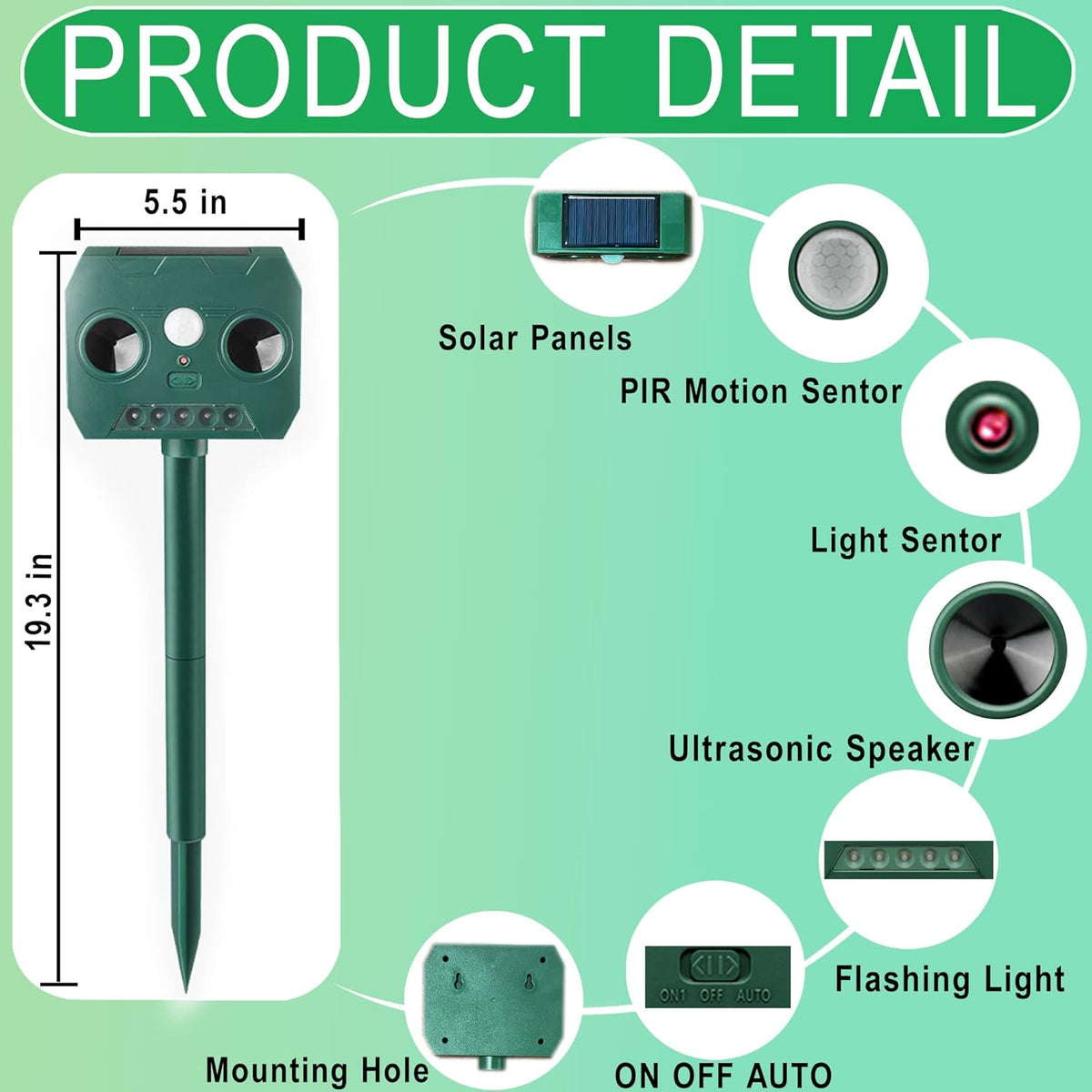 Ultrasonic Animal Repellent Outdoor Deer Repellent Devices Solar Powered,Squirrel Repellent Motion