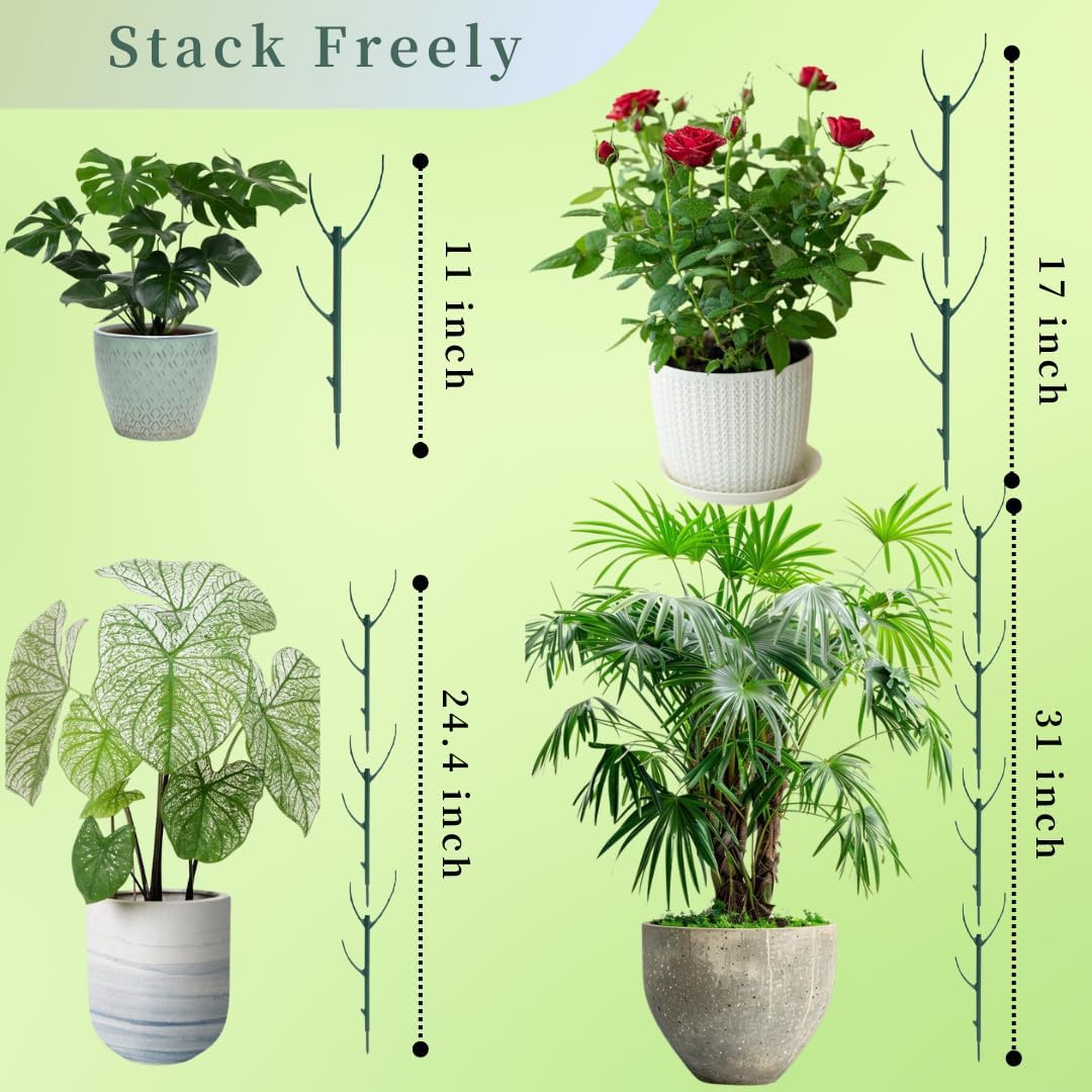 5 Pack Stackable Plant Support Stakes, 38inch Climbing Plant Sticks Structures for Monstera with