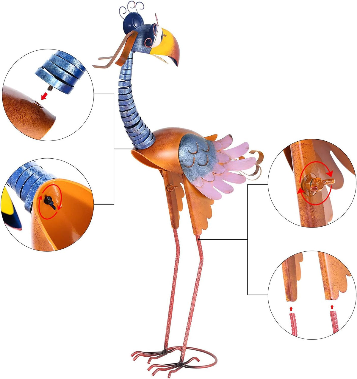 Tooarts Metal Garden Bird Statue Standing Animal Backyard Ornaments Outdoor Sculpture for Lawn