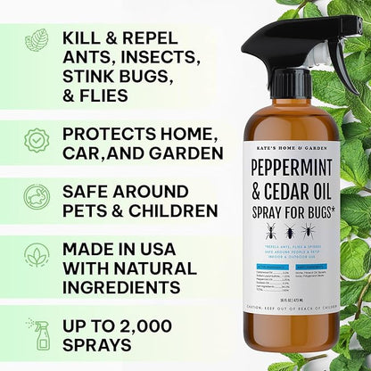 Kate's Home & Garden Peppermint Oil Spray for Bugs, Ants, Insects, Spiders, Roaches, Stink Bug.
