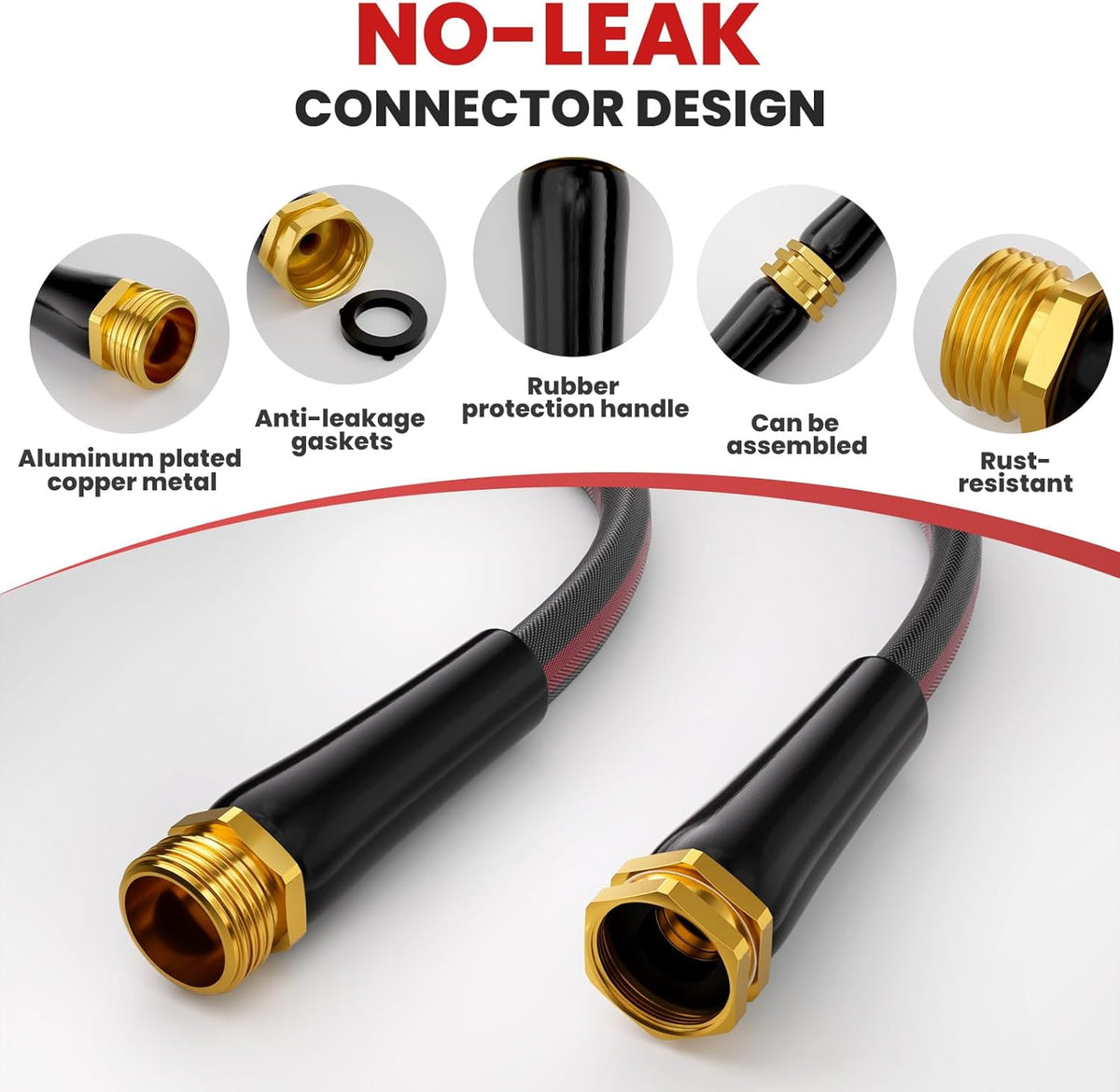 50ft Non-Expanding Garden Hose with 8-Layer Latex Core, Lightweight & Kink-Free, Flexible Heavy