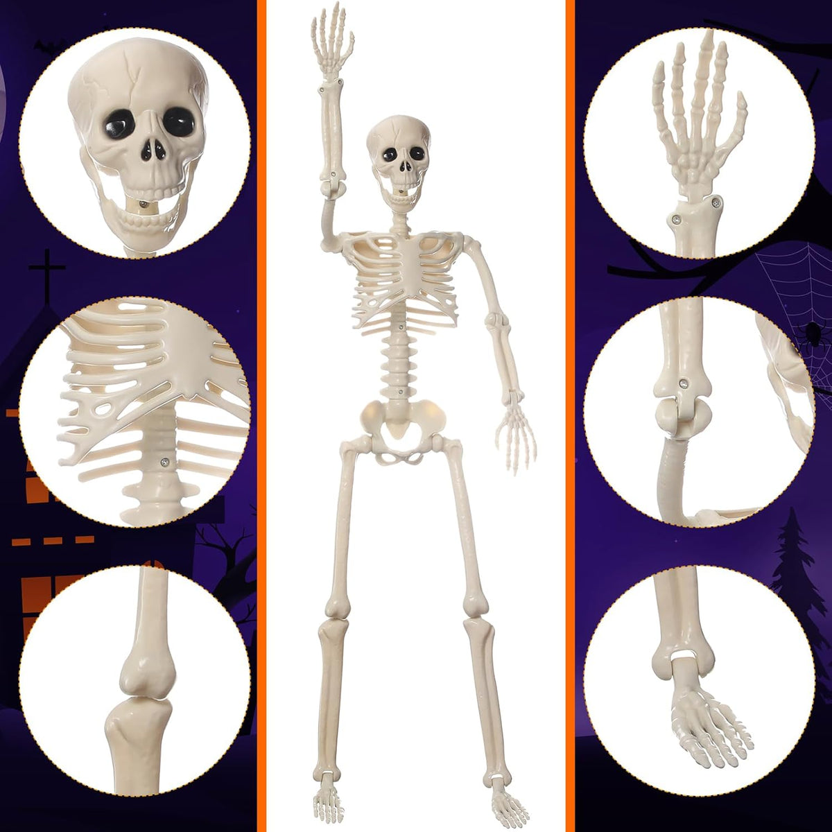 11 Pcs Halloween Skeleton Decorations Realistic Full Body Movable Joints Halloween Plastic Skeleton