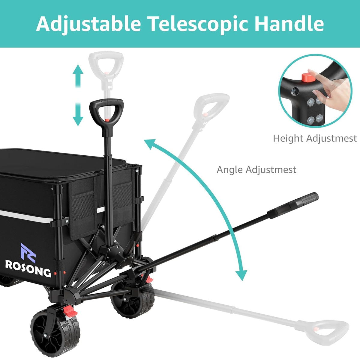 Collapsible Wagon Cart with Wheels Foldable - Folding Utility Heavy Duty Wagons Carts for Grocery