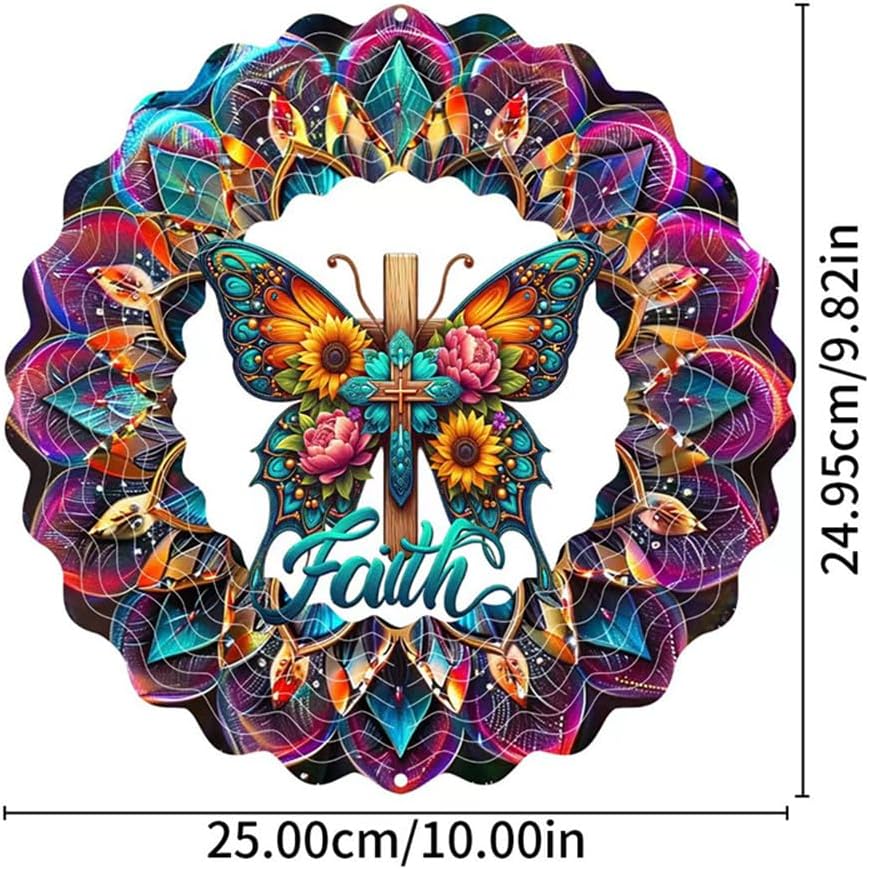 Cross Wind Spinner, Metal Wind Spinners Outdoor/Indoor, Cross Butterfly Hanging Garden Decor for