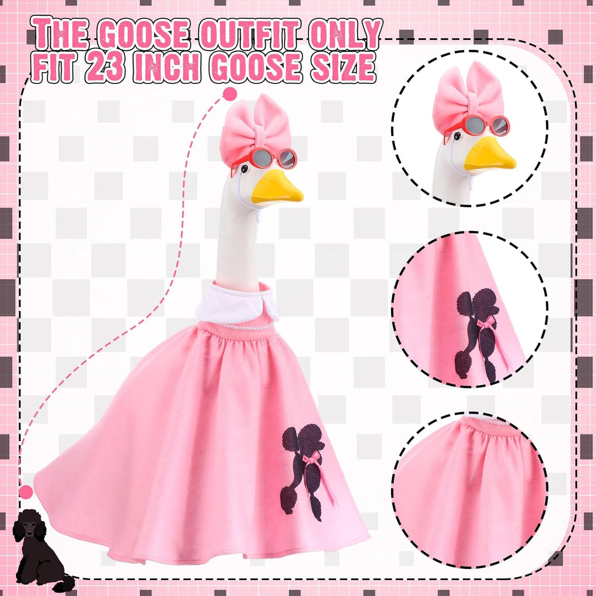 Outus Halloween 50s Goose Outfits Funny Poodle Skirt for Porch Goose 23 Inch Holiday Lawn Geese