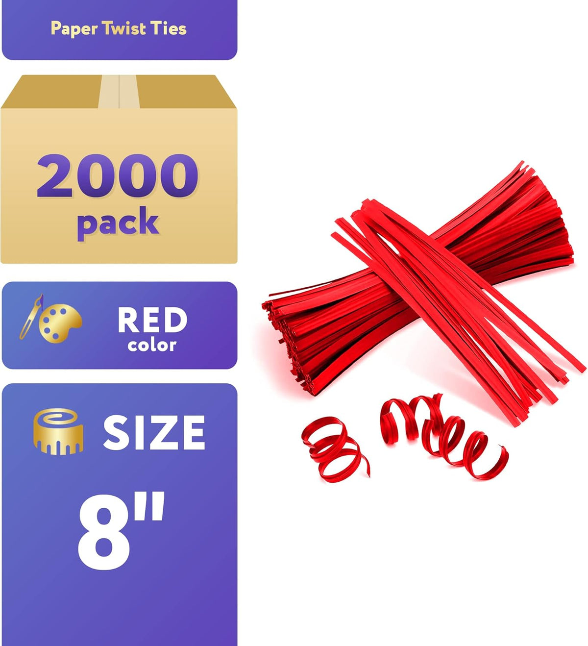APQ Red Metallic Twist Ties for Bags, 8 inches. 2000 Pack Plastic-Coated Bread Twist Ties for Treat