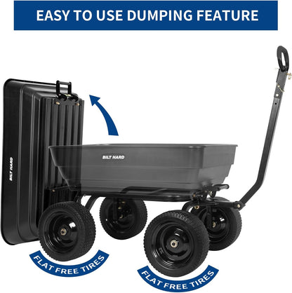 BILT HARD 7 Cu Ft Poly Garden Dump Cart 1200 lbs with No Flat Tires, Quick Release, 2-in-1