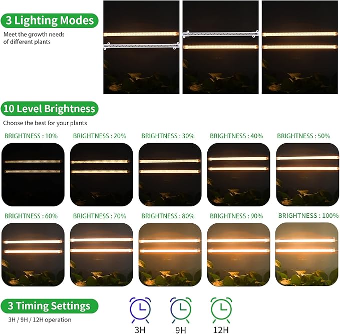 Two Strip Growing Lamp 2-Pack for Indoor Plants, 3500K Full Spectrum LED Grow Light Strips with