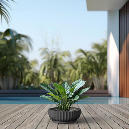 Kante Round Fulted Bowl Planter, 14.6 Inch Dia Large Concrete Flower Pots with Drainage Hole and