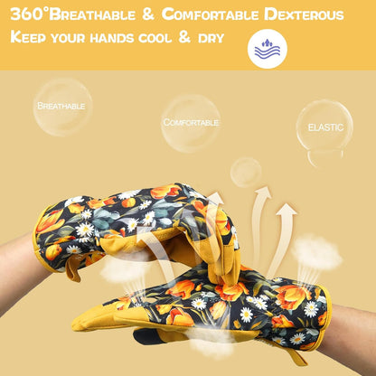 Leather-Gardening-Gloves for Women,Thorn-Proof Work-Gloves for Weeding,Digging,Planting,Pruning