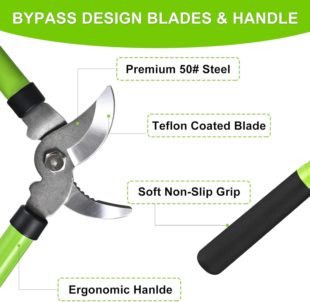 Loppers for Tree Trimmer 15" Branch Cutter Bypass Tree Clippers Rust-Resistant Blade,Tree Loppers