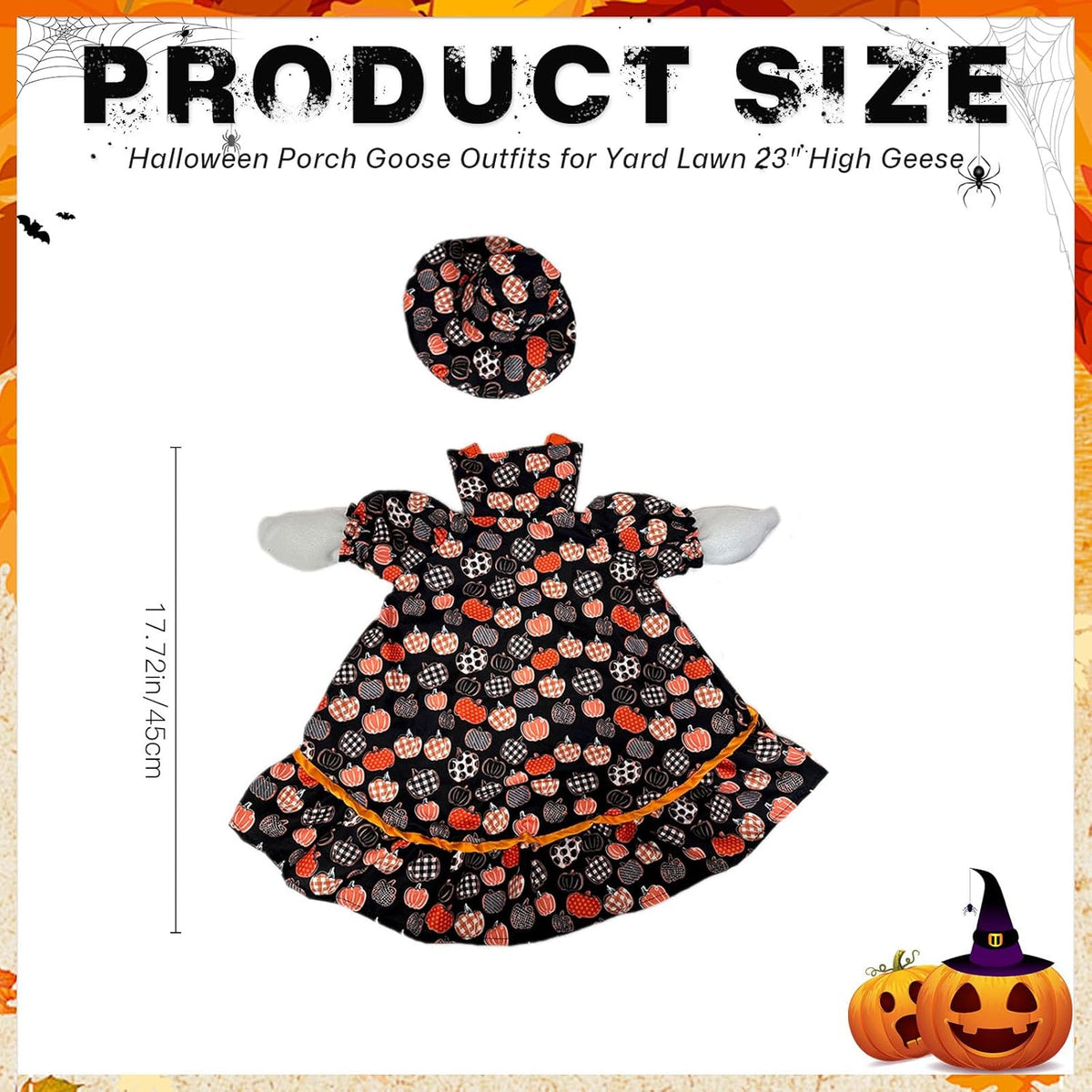 Halloween Porch Goose Outfit Set for 23'' Plastic Statue Lawn Porch Goose Clothes with Fall Pumpkin