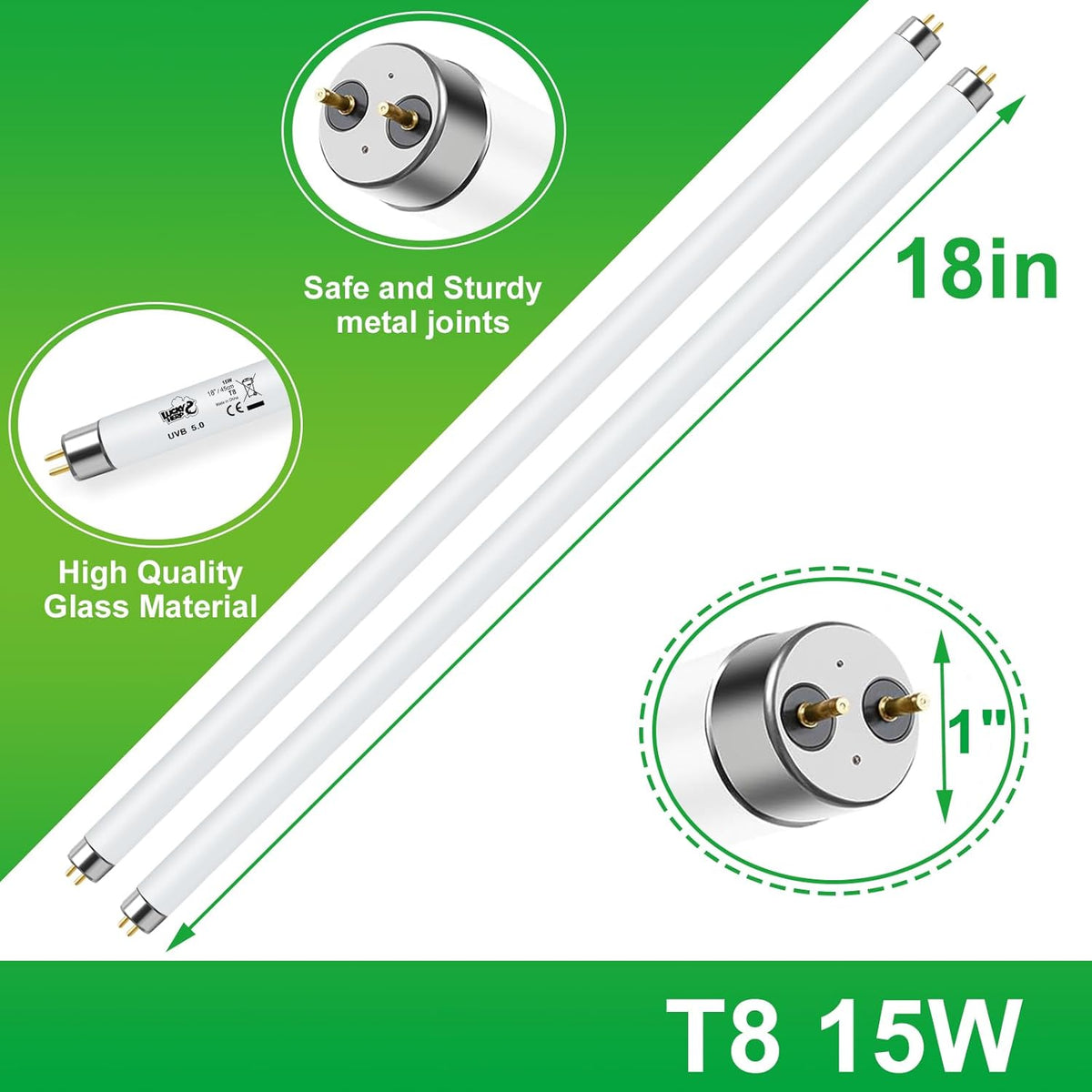 LUCKY HERP T8 15W UVB 5.0 Reptile Light, 18inch UVA UVB Reptile Light Bulb 2 Pack, Fluorescent Lamp