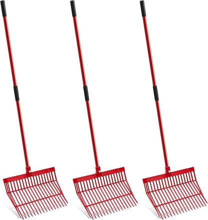 Lasnten 3 Sets Manure Fork with Long Metal Handle Pitch Fork Manure Rake Heavy Duty Muck Rake for