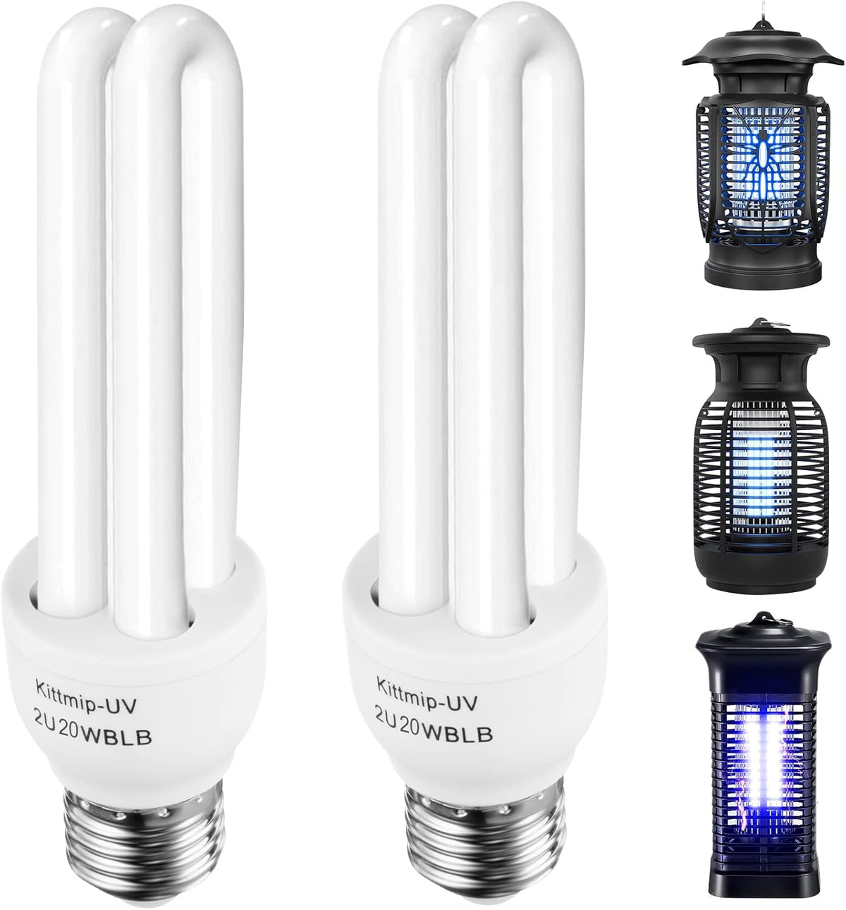 2 Pieces Bug Zapper Light Bulb 2U Type E27 20W Replacement Bulbs Compatible with Homesuit, Keuomy