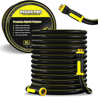 Garden Hose 50FT - PHLEX PRO Heavy-Duty Premium 5/8'' Rubber 3-Layer Water Hose - Innovation