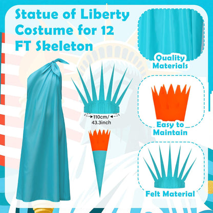 3 Pcs 12 ft Skeleton Accessories Skeleton Statue of Liberty Costume Kit with Crown and Torch Outfit