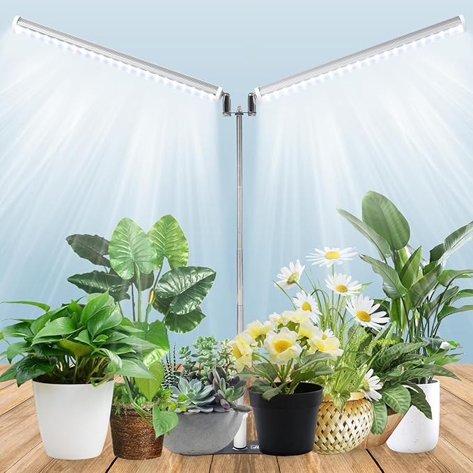 JCBritw Standing LED Grow Light，Adjustable Dual Head T12 Bar Plant Light, White 6500K Full Spectrum