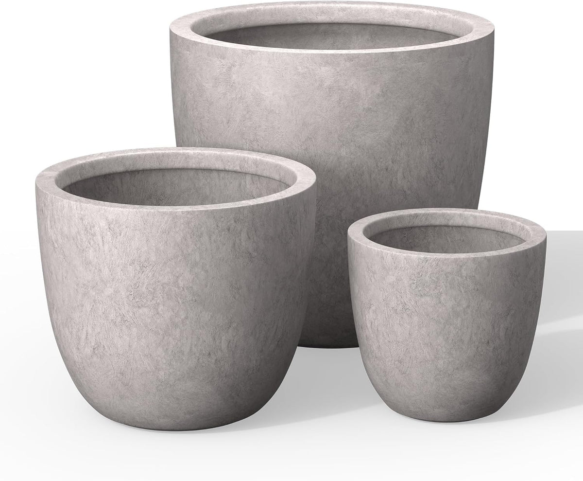Kante 18",14",10" Dia Concrete Round Planters (Set of 3), Outdoor Indoor Large Planter Pots with