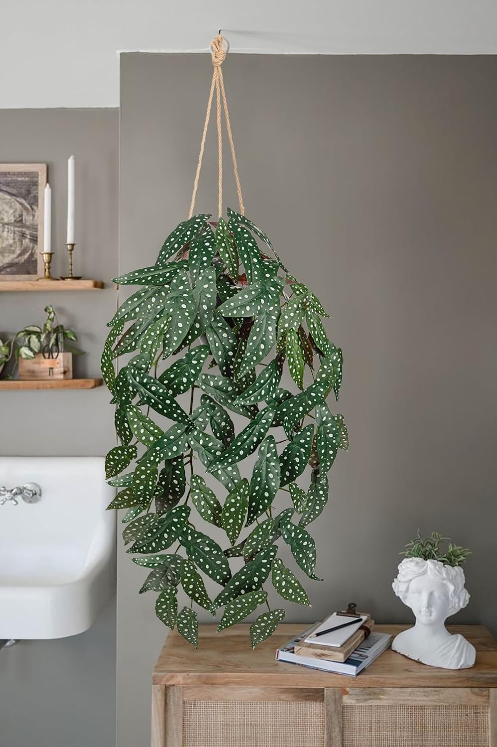 Large Fake Hanging Plants in Pot with Hook, 37" Artificial Hanging Begonia Vines Plants, Fake