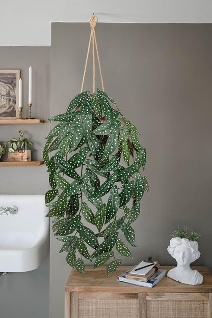 Large Fake Hanging Plants in Pot with Hook, 37" Artificial Hanging Begonia Vines Plants, Fake