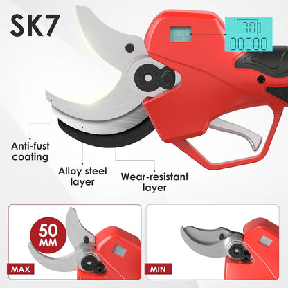 Electric Pruning Shears with Telescopic Rod, 50mm 1.96" Cutting Diameter Cordless Pruner with 2